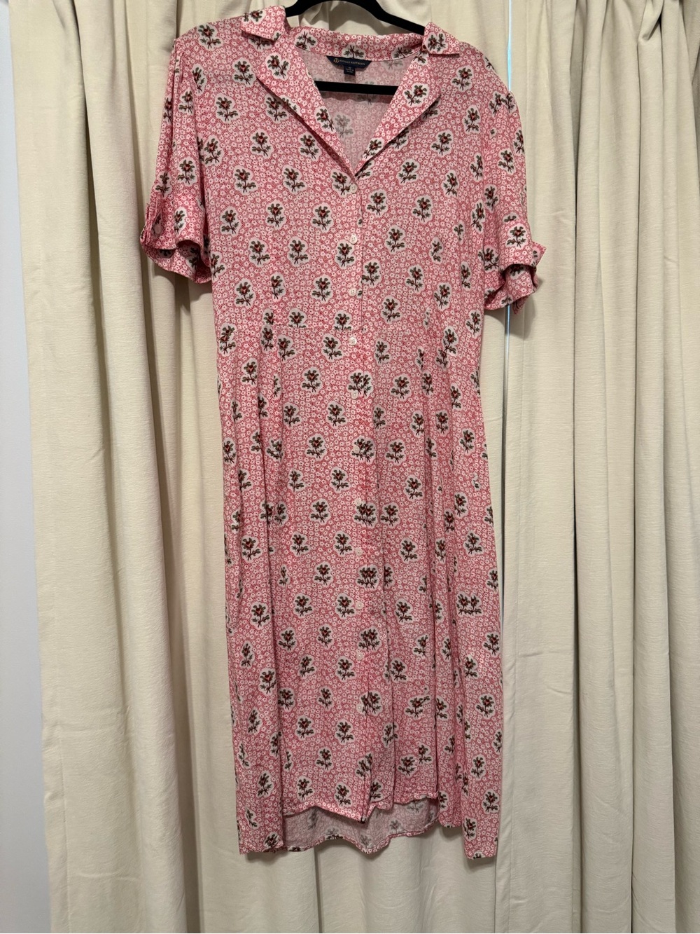 Pink Floral Short-Sleeve Collared Dress